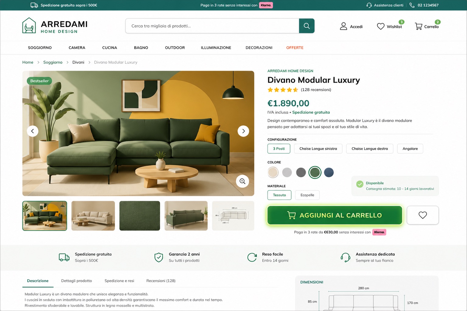 Pagina prodotto e-commerce